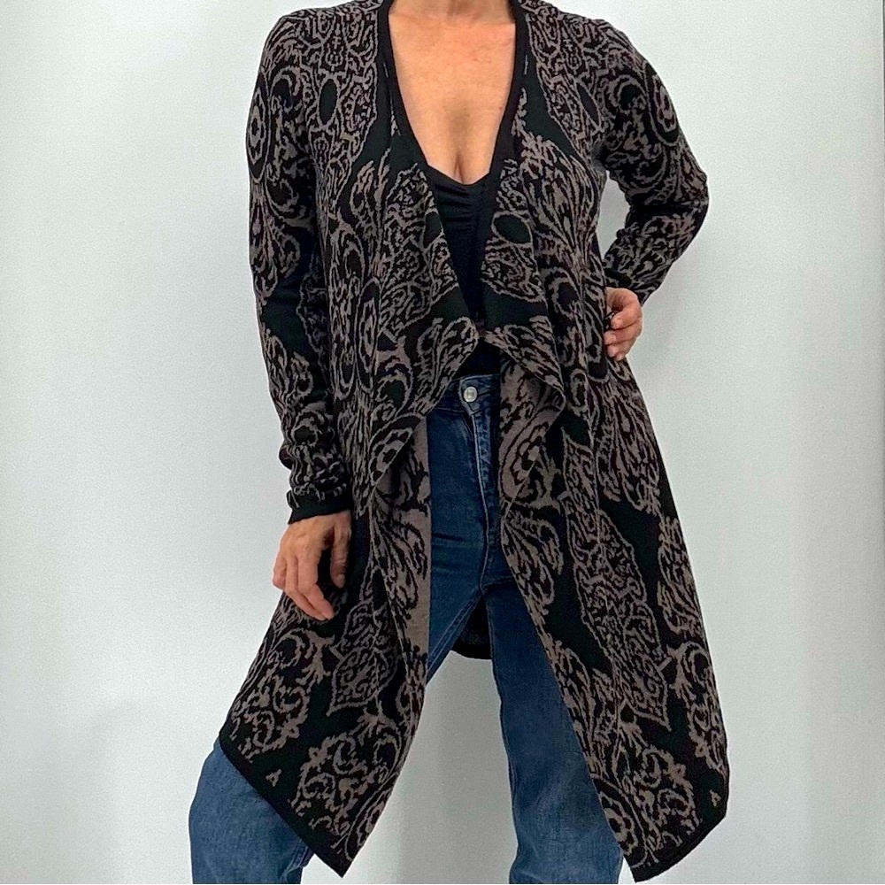 Soft Surroundings Boho Mandala Geometric Print Knit Draped Open Cardigan - Picture 4 of 13